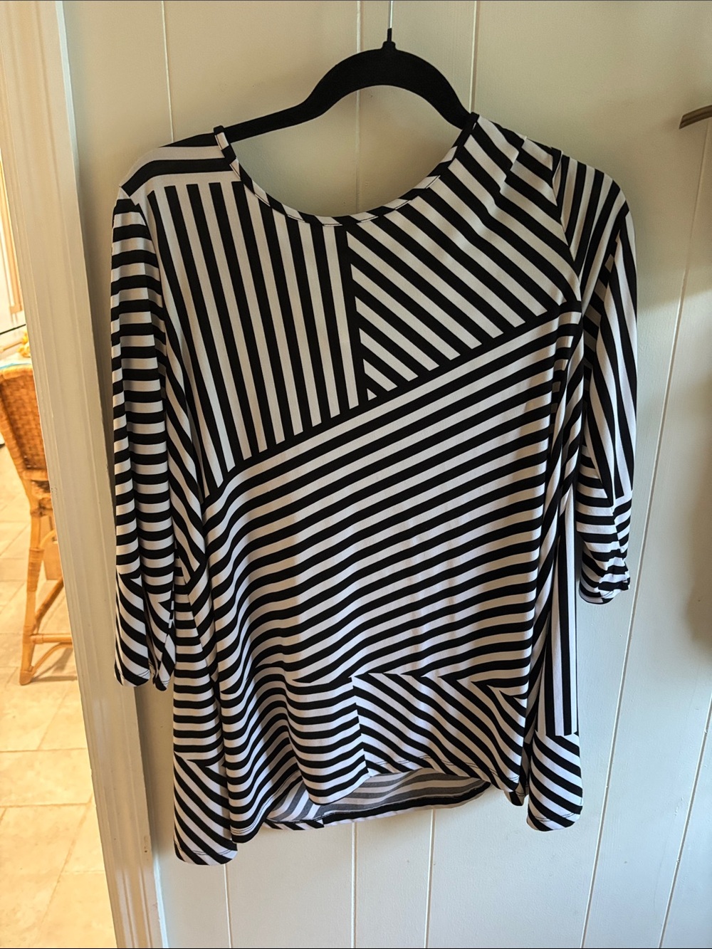 Chico's Black & White Striped Tunic with Mixed Stripe Panels